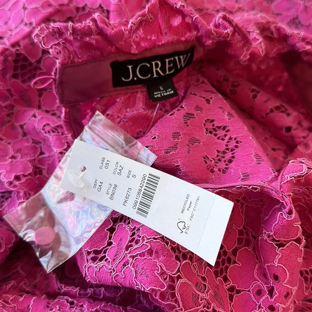 J Crew Ruffleneck Lace Dress in Soft Azalea NWT Size Small